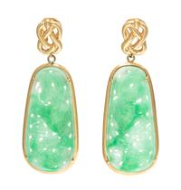 A Pair of Yellow Gold and Jade Dragon Motif Pendant Earclips, 9.30 dwts.