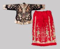 Two Sets of Embroidered Silk Wedding Gowns