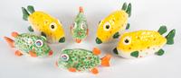 Six Glazed Pottery Fish Length of largest 10 inches.