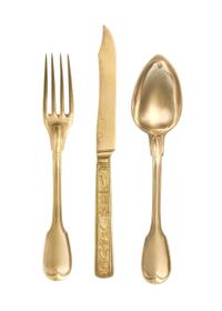 An Important Empire Silver-Gilt Flatware Service, Francois-Dominique Naudin and Martin Guillaume Biennais, Paris, Circa 1804-1814, comp