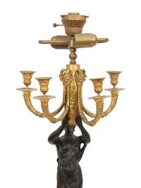 A Pair of Gilt and Patinated Bronze Figural Lamps