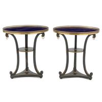A Pair of Regency Style Brass Mounted and Black-Painted Side Tables