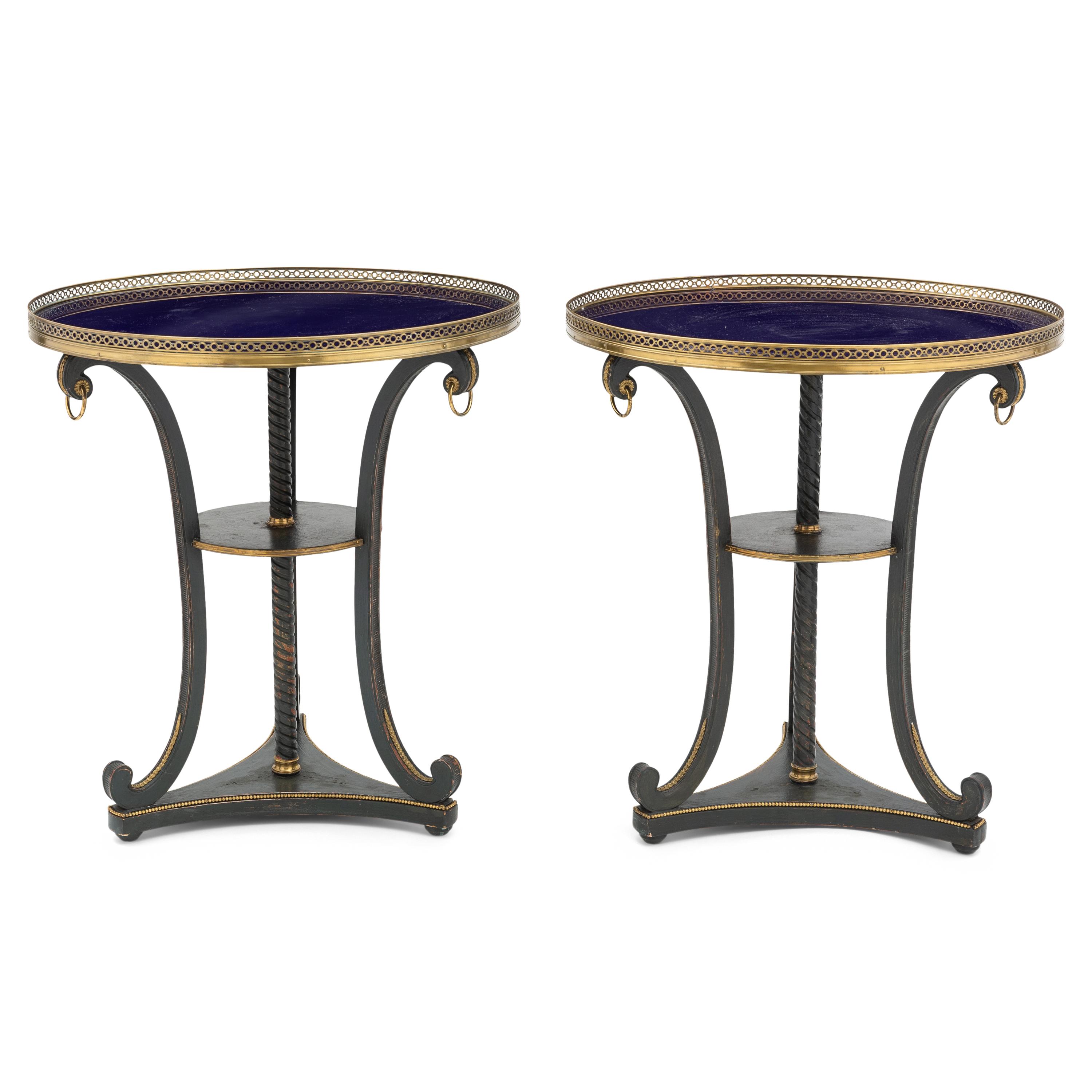 A Pair of Regency Style Brass Mounted and Black-Painted Side Tables