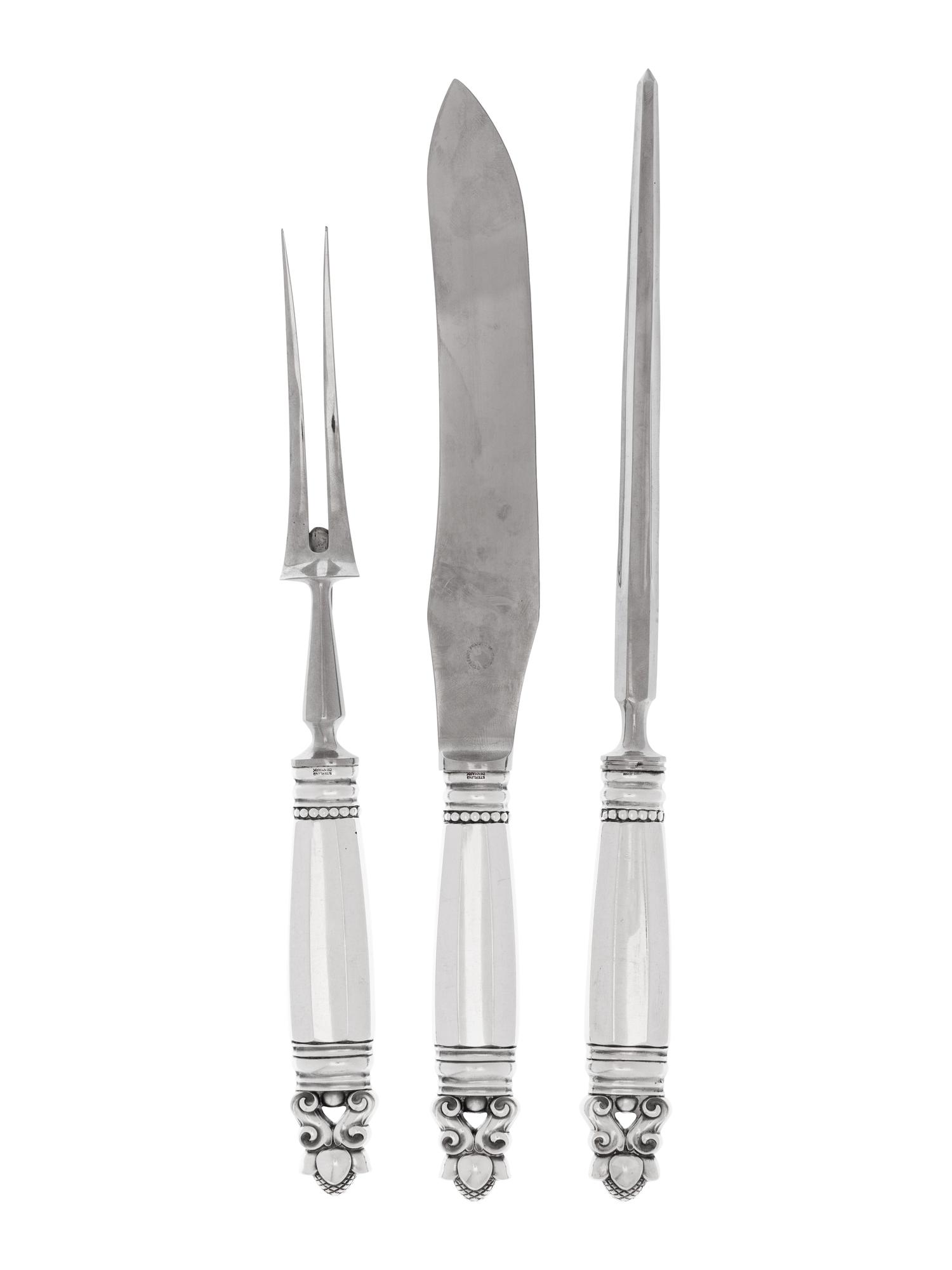 A Georg Jensen Silver Three-Piece Carving Set