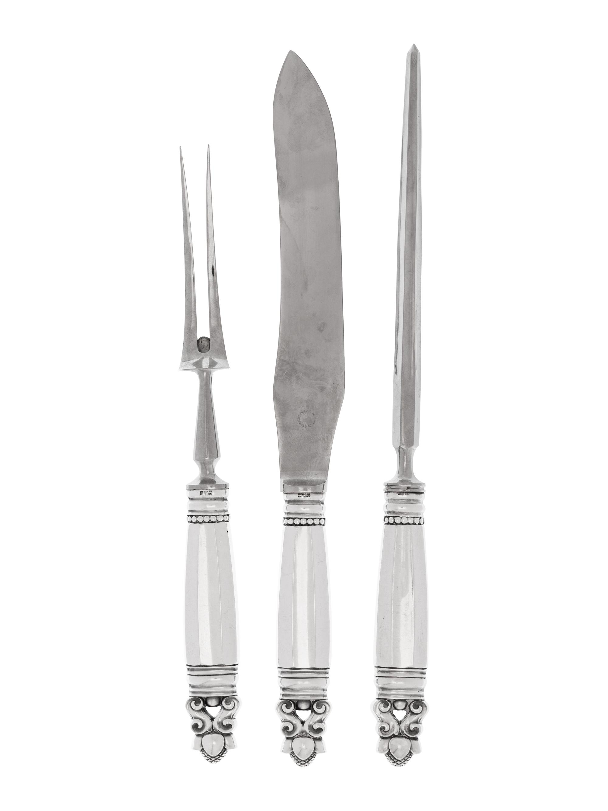 A Georg Jensen Silver Three-Piece Carving Set