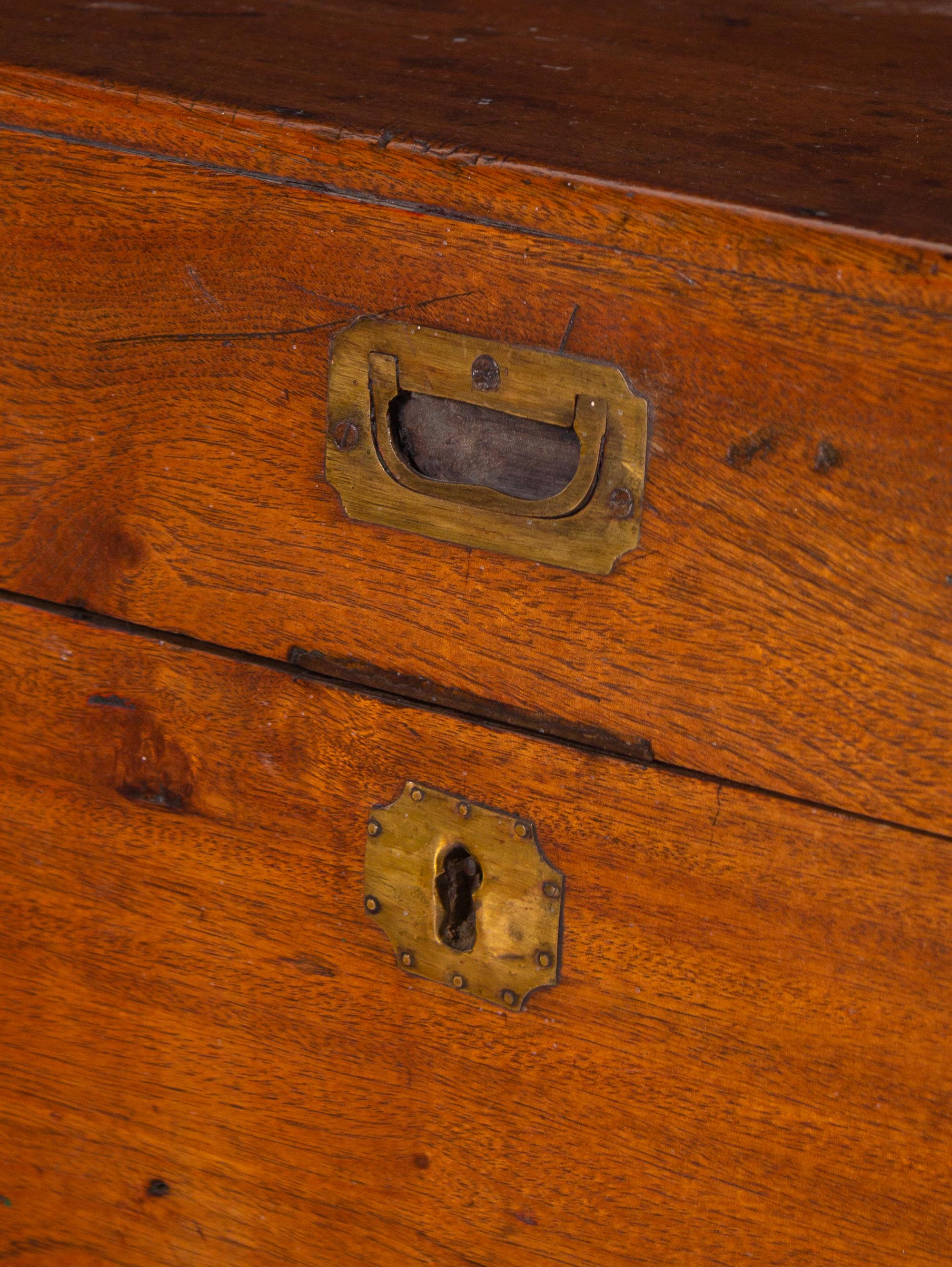 An English Brass Mounted Elm Campaign Trunk