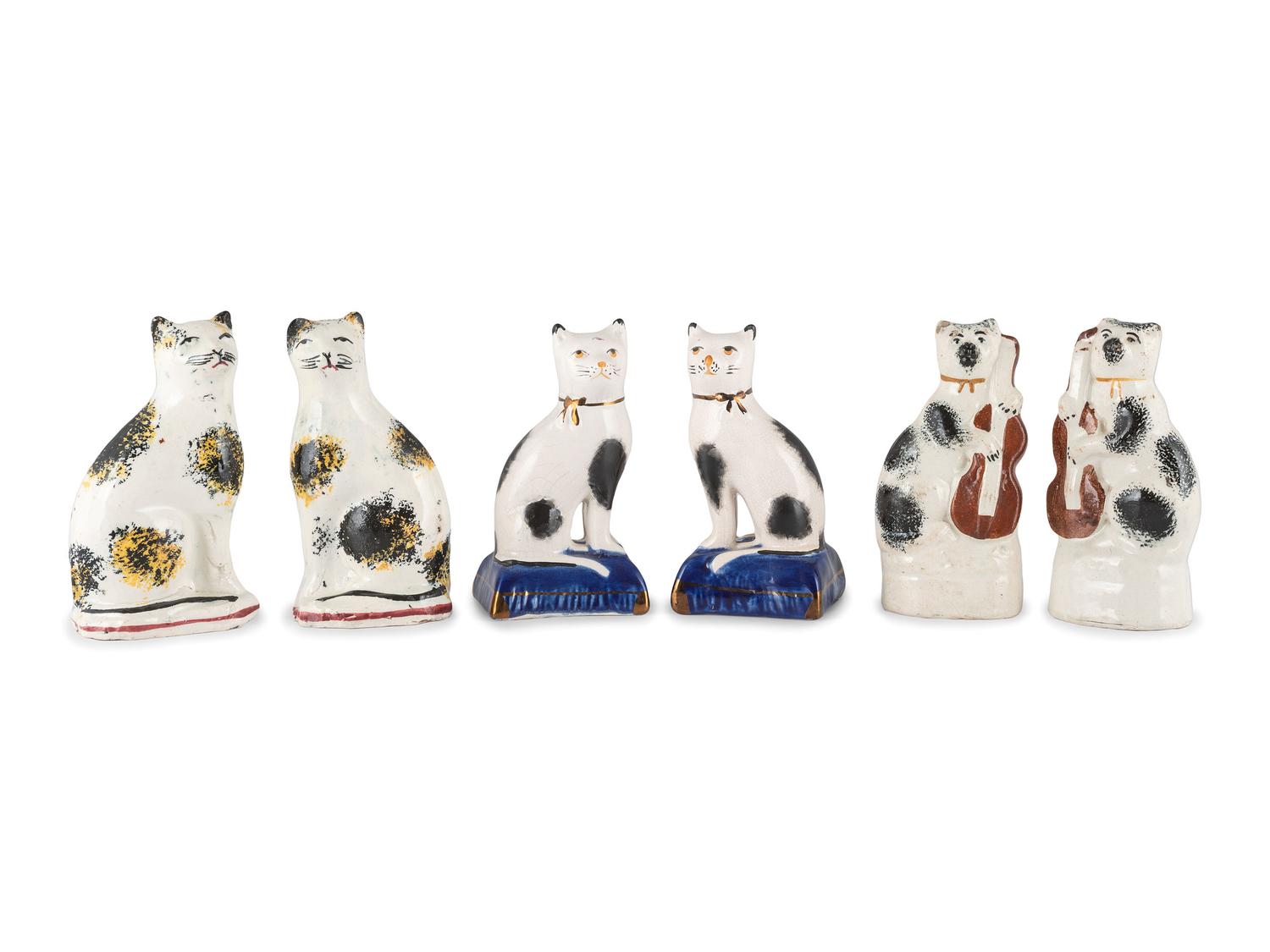 Six Staffordshire Glazed Earthenware Cats