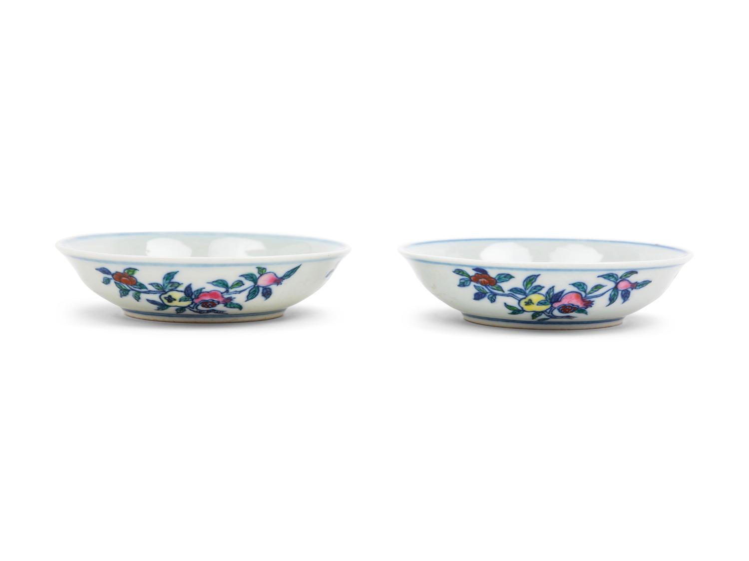 A Small Pair of Chinese Doucai Porcelain Dishes