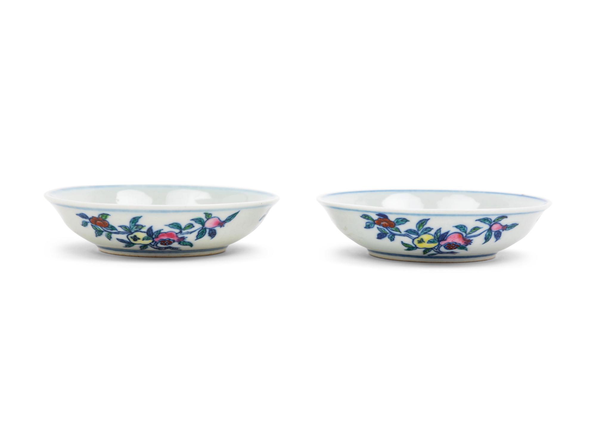 A Small Pair of Chinese Doucai Porcelain Dishes