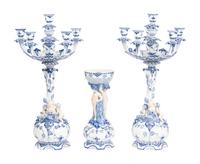 An Assembled Royal Copenhagen Blue Fluted Full Lace Porcelain Table Garniture
