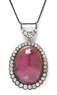 An Antique, Silver Topped Gold Natural Ruby and Diamond Pendant, 24.00 dwts.