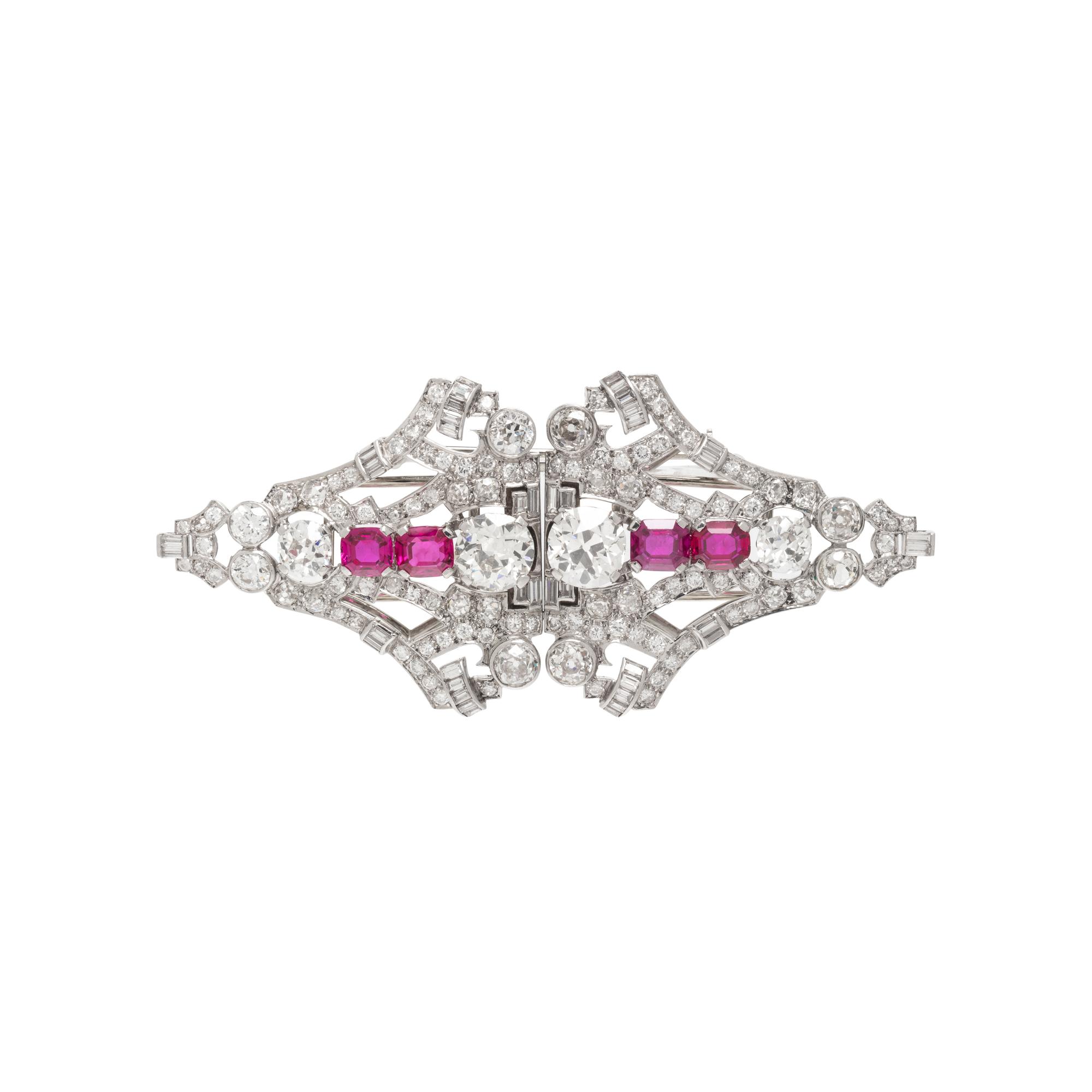 ART DECO, DIAMOND AND RUBY CONVERTIBLE DRESS CLIPS
