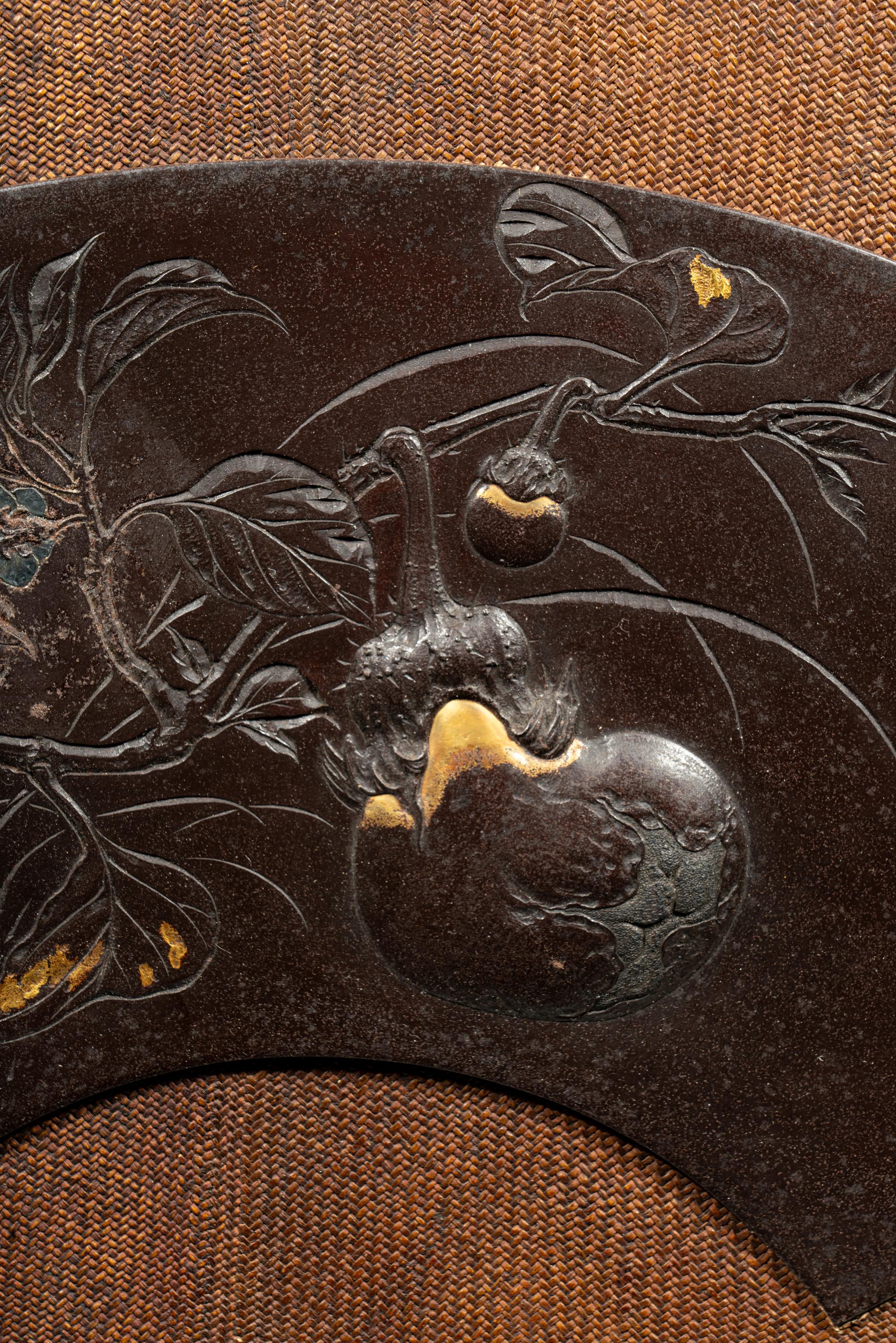 A Japanese Mixed-Metal Fan-Shape Panel by Funakoshi Harumi (1868-1940)