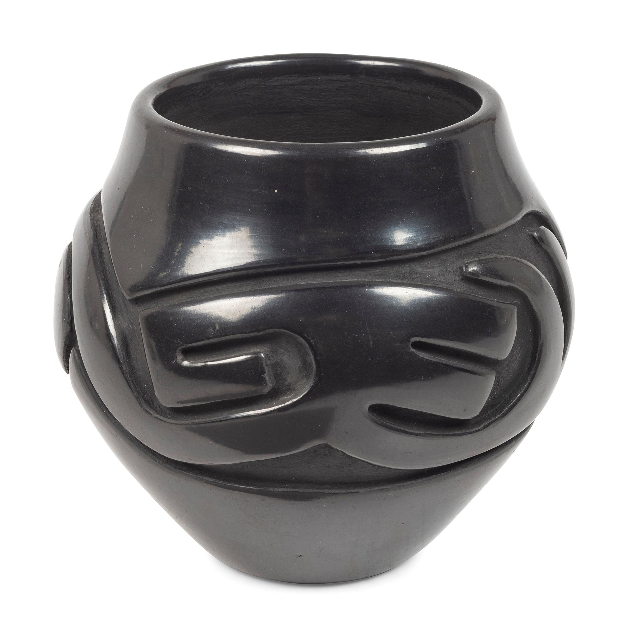 Carved Blackware Pottery Jar