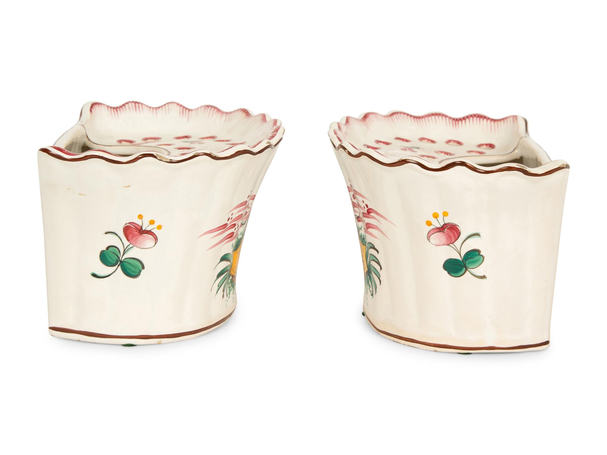 A Pair of French Faience Tulipieres