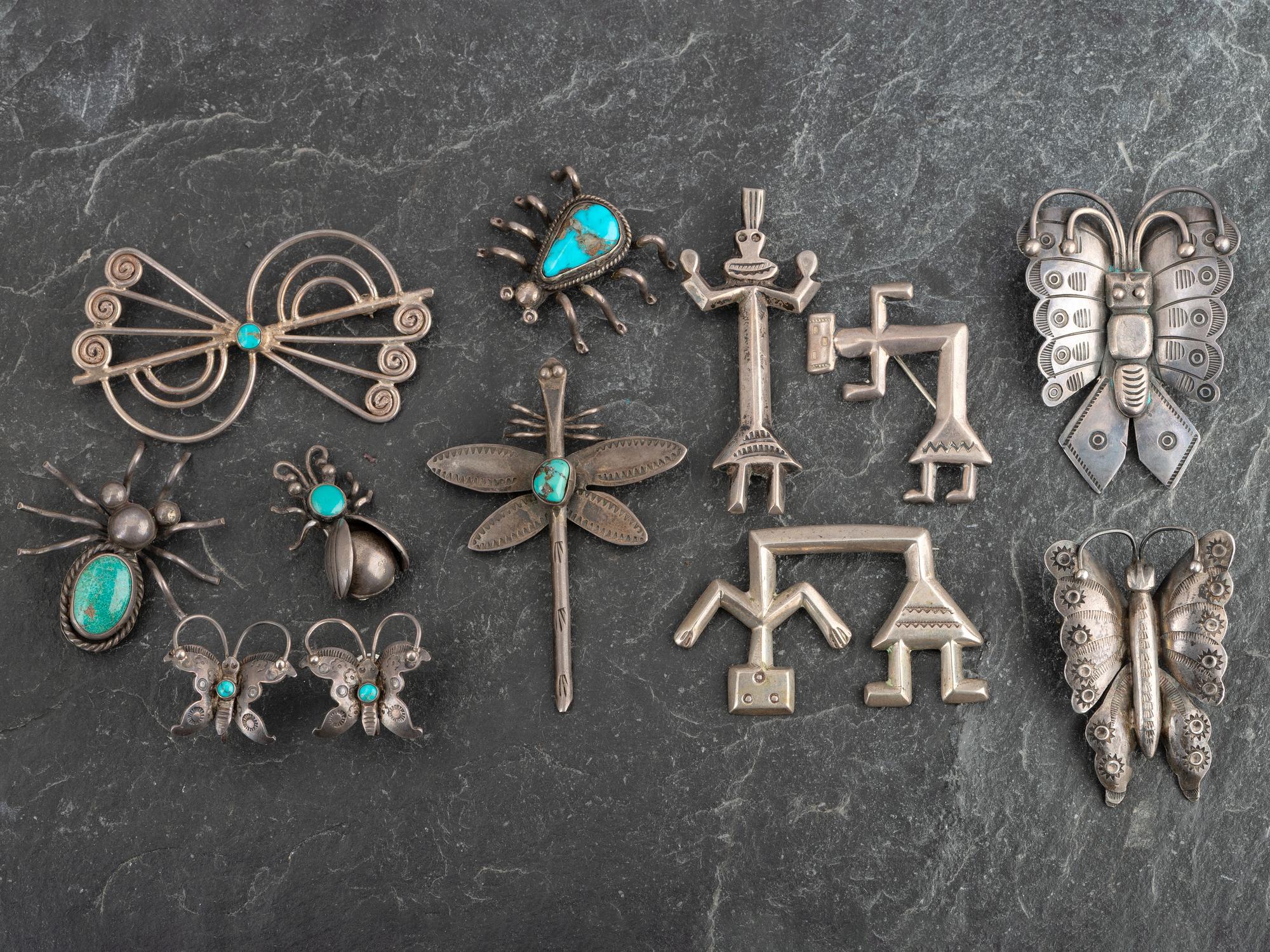 Navajo Silver Bug and Figural Jewelry