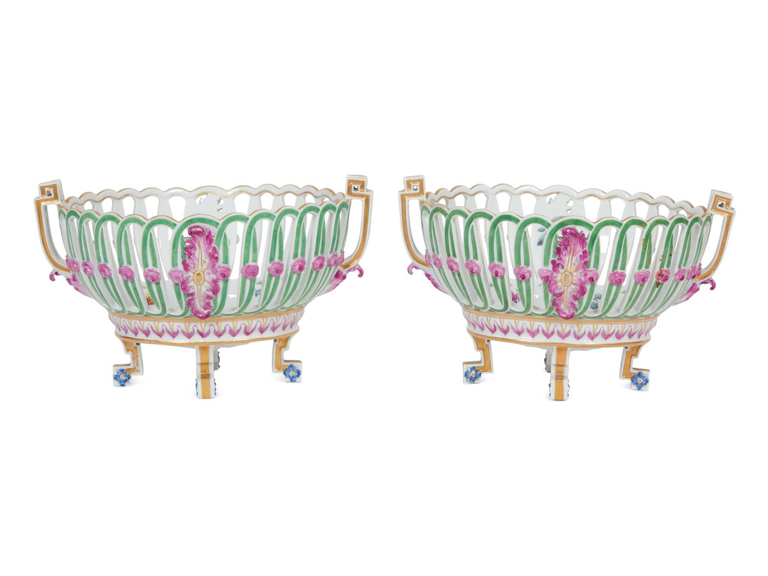 A Pair of German Porcelain Reticulated Baskets