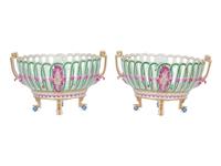 A Pair of German Porcelain Reticulated Baskets