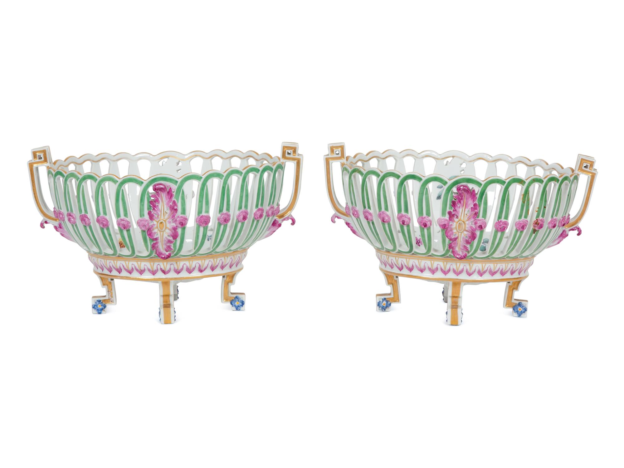A Pair of German Porcelain Reticulated Baskets