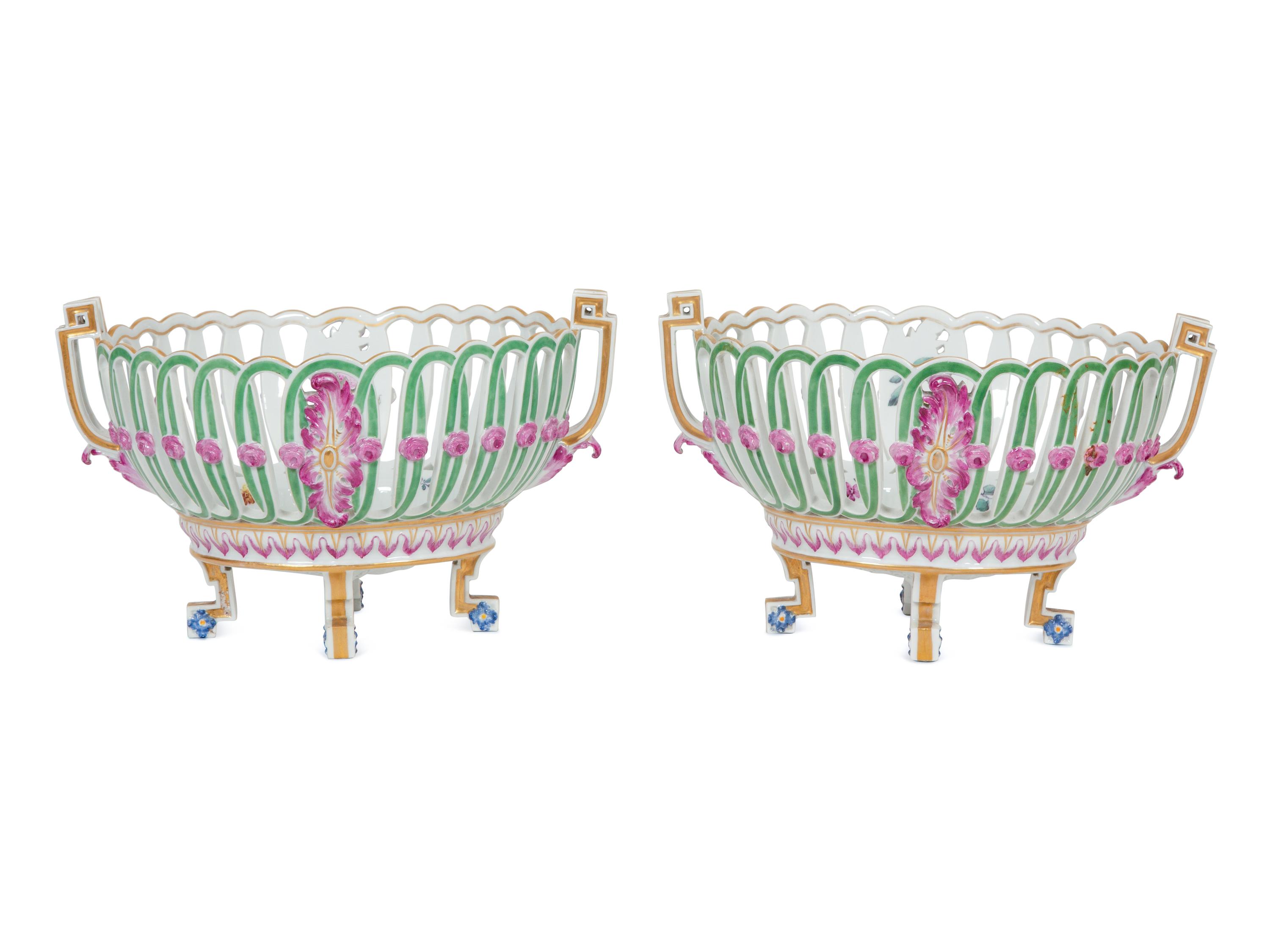 A Pair of German Porcelain Reticulated Baskets