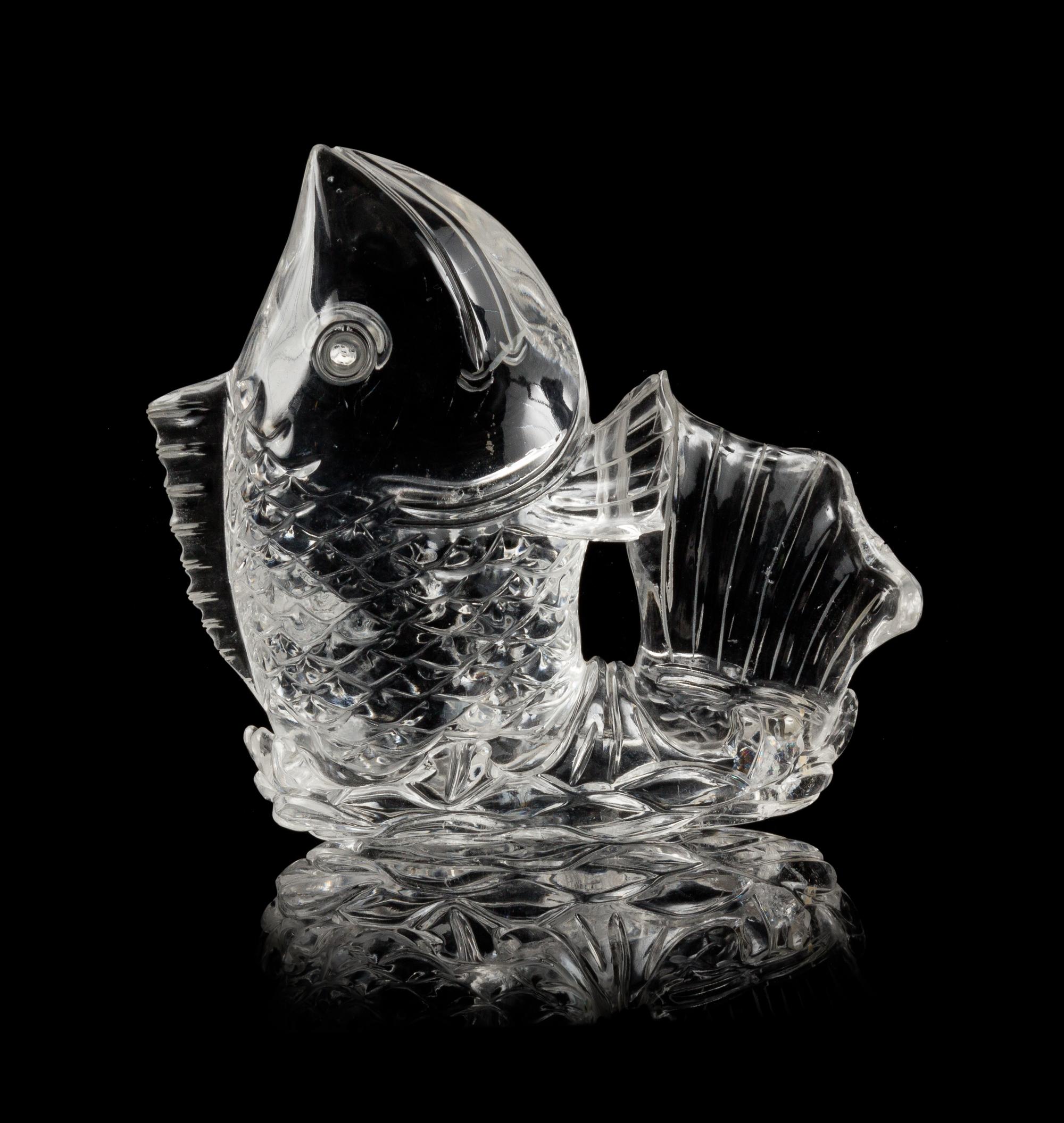 A Carved Rock Crystal Figure of a Fish Height 7 inches.