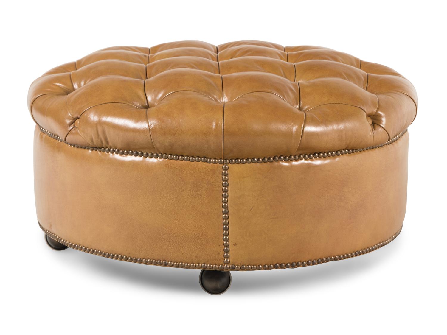 A Button-Tufted Leather Ottoman
