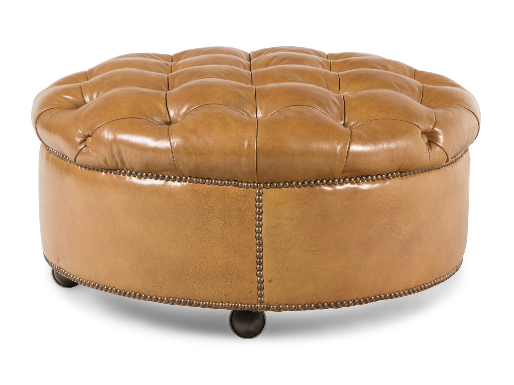 A Button-Tufted Leather Ottoman
