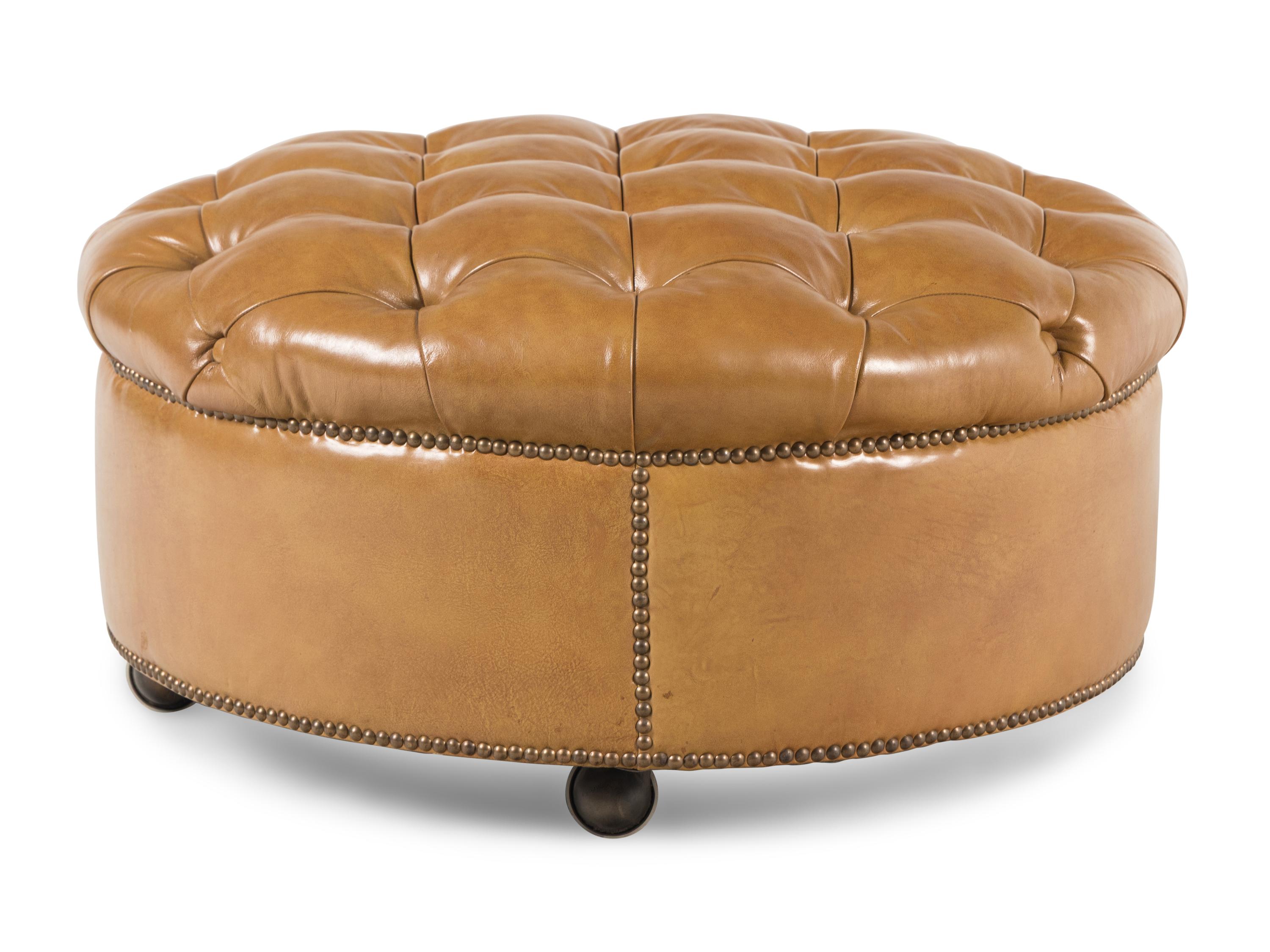 A Button-Tufted Leather Ottoman