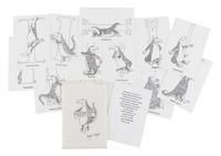 GOREY, Edward (1925-2000). Dogear Wryde Postcards. Alms for Oblivion Series . N.p., 1978. -- Dogear Wryde Postcards. Interpretive Series. N.p., 1979.