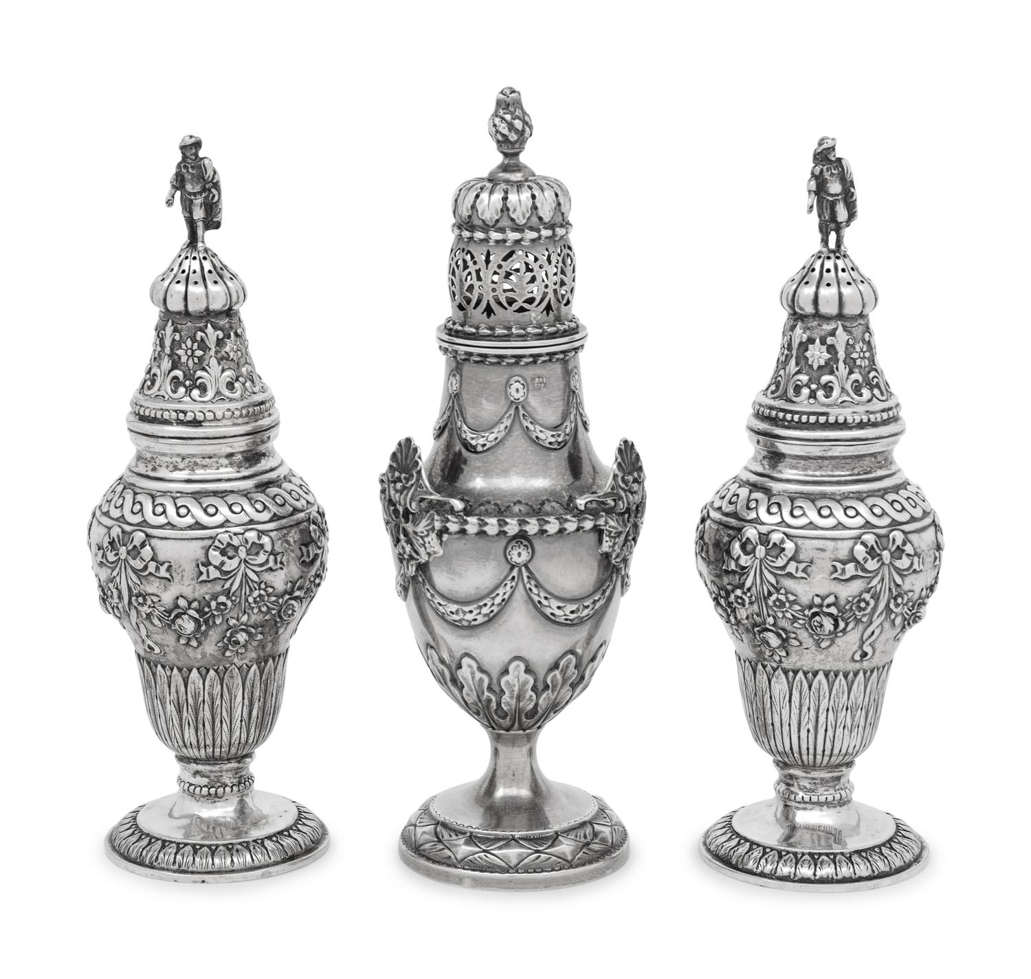 A Set of Three Silver Sugar Casters