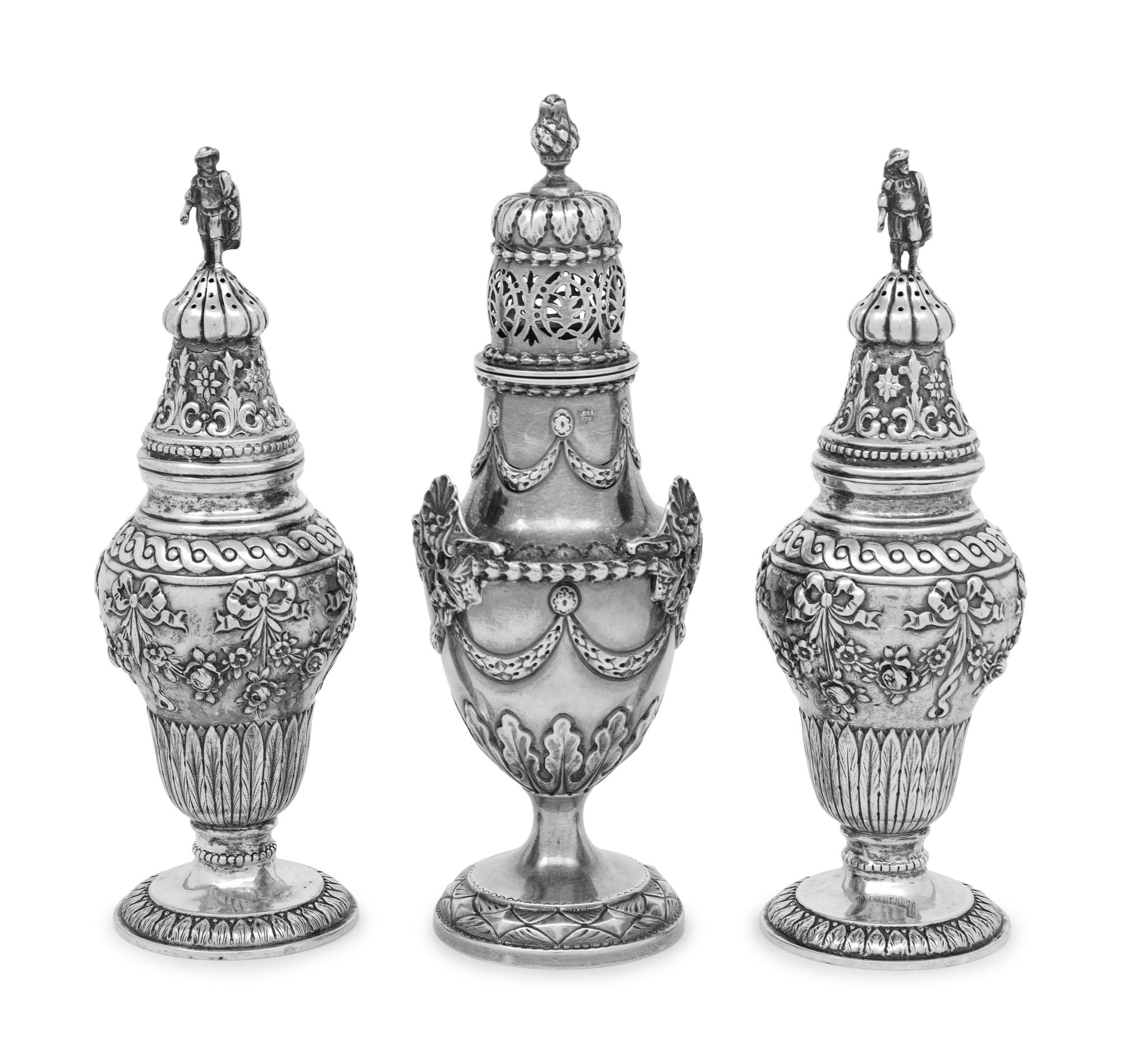 A Set of Three Silver Sugar Casters