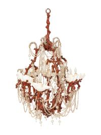A Fisher and Weisman Faux Coral, Rock Crystal Bead and Seashell Chandelier