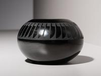 Blackware Pottery Jar, with Repeating Feathers 1943-1956
