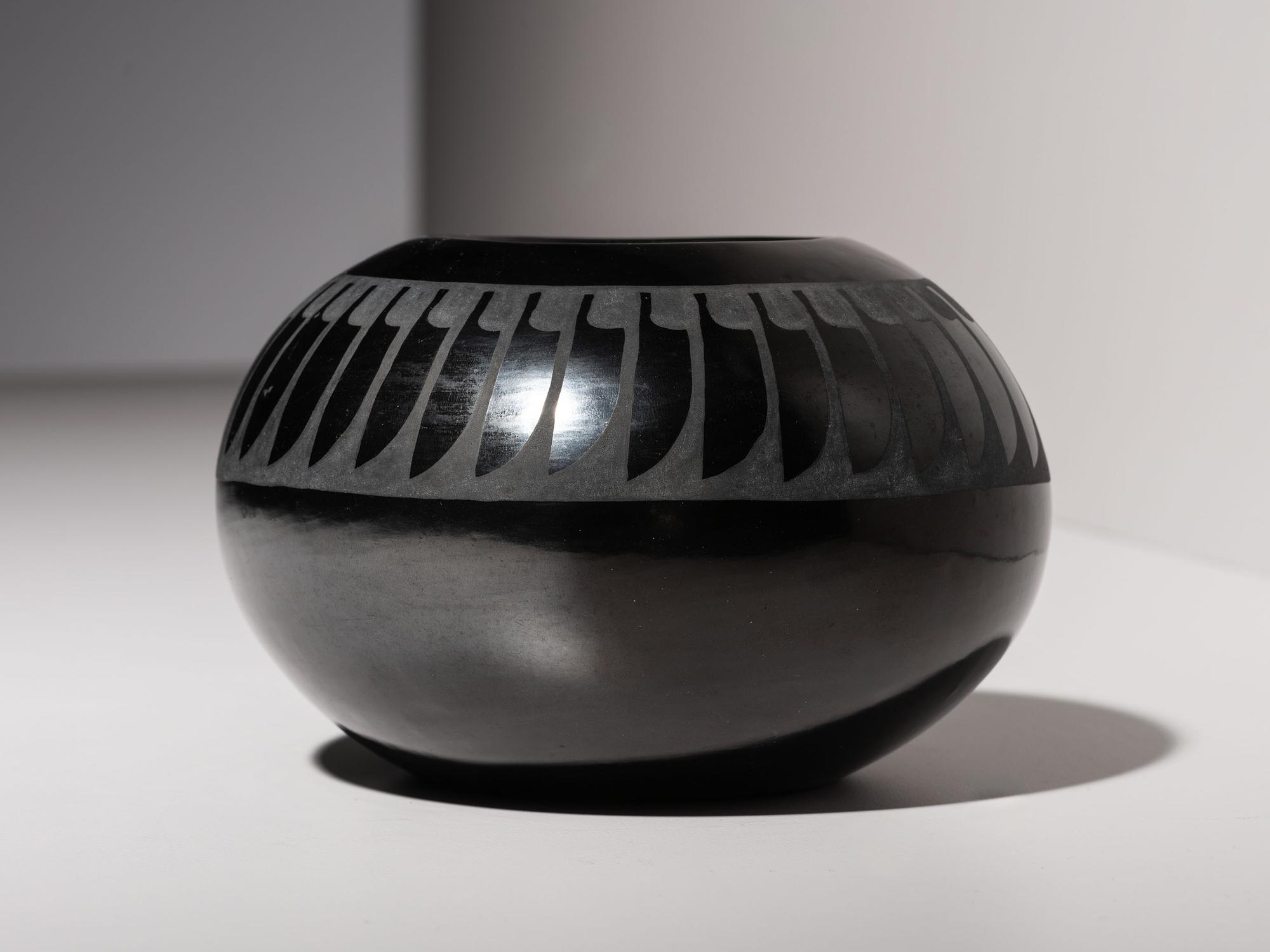 Blackware Pottery Jar, with Repeating Feathers 1943-1956
