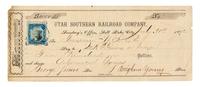 YOUNG, Brigham (1801-1877). Printed check signed ("Brigham Young"), and counter-signed by George Swan, Salt Lake City, Nevada, 31 July