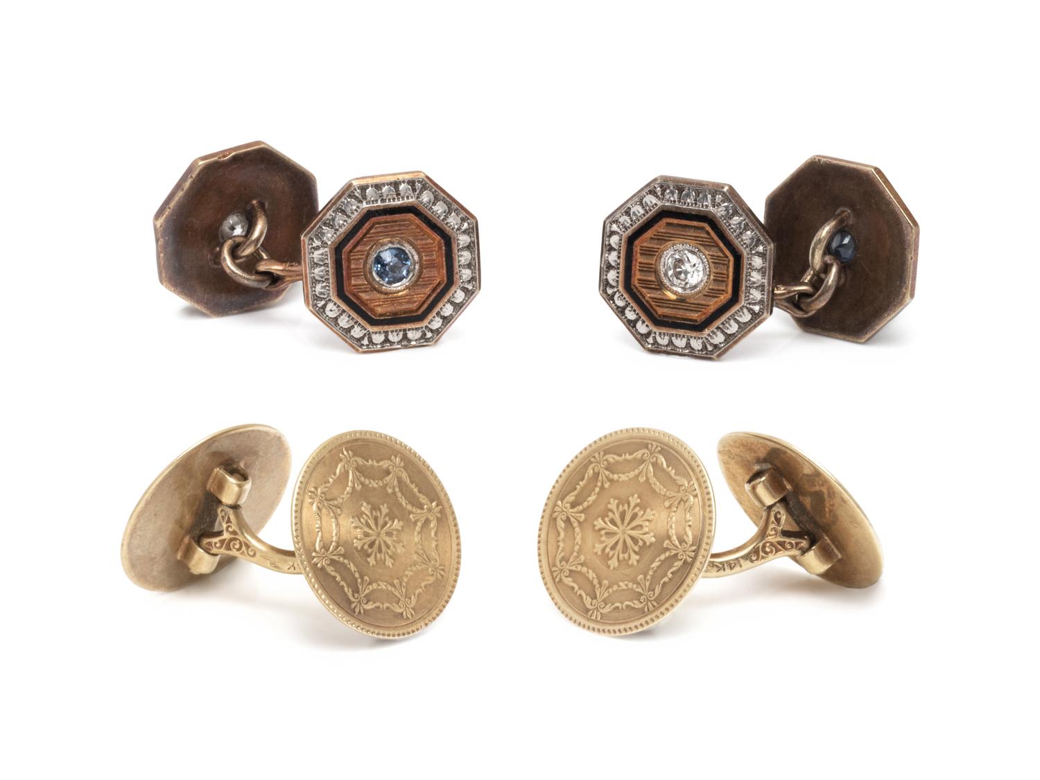 TWO PAIRS OF GOLD CUFFLINKS