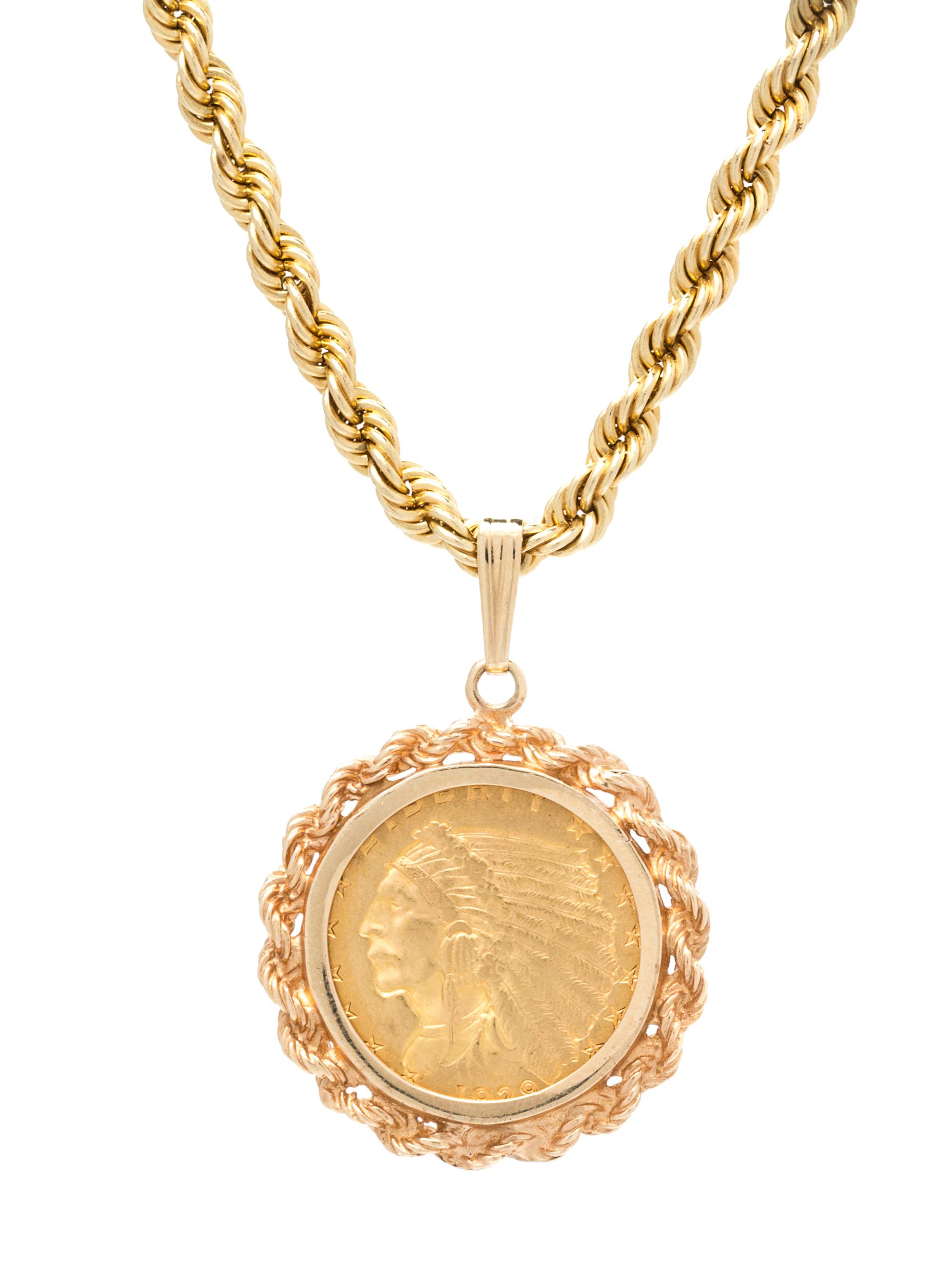 A 14 Karat Yellow Gold and US $2 1/2 1929 Indian Head Coin Pendant, 14.90 dwts.