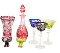 A Collection of Bohemian Colored Cut-to-Clear Glass Articles