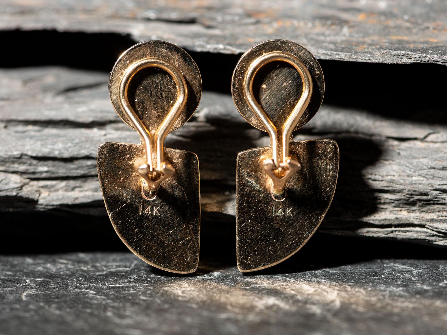 14K Gold, Onyx, and Turquoise Clip Earrings