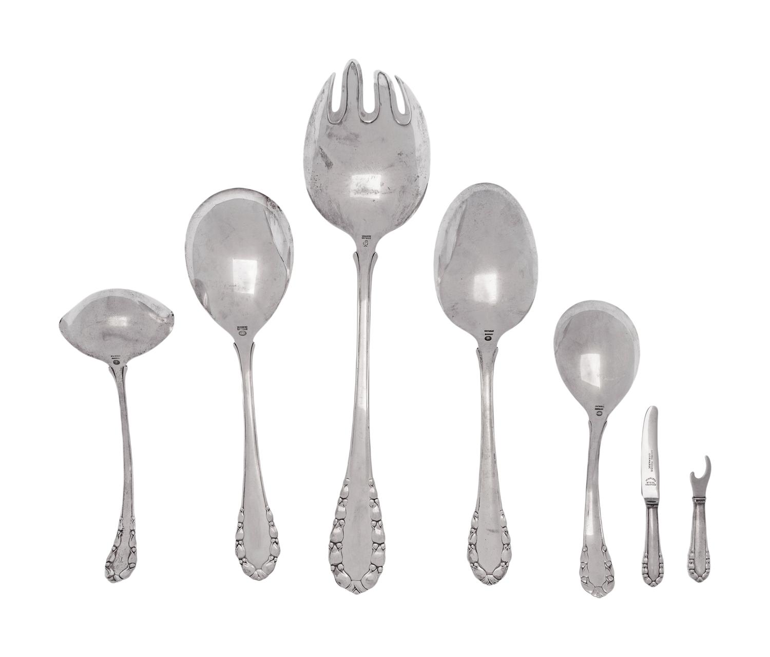 Seven Georg Jensen Silver Lily of the Valley Flatware Articles