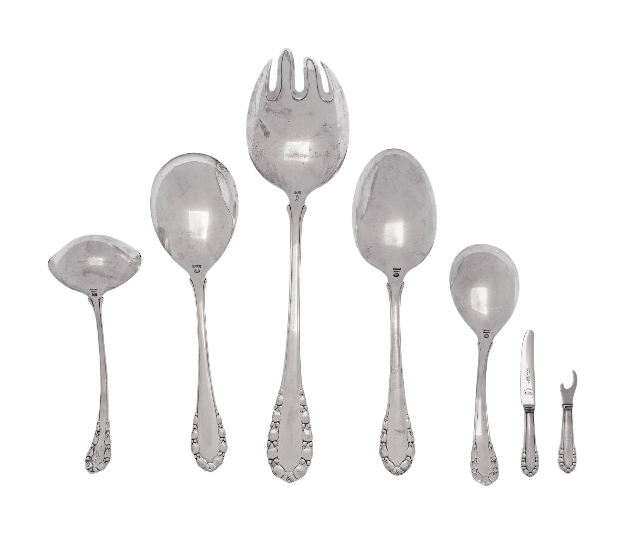 Seven Georg Jensen Silver Lily of the Valley Flatware Articles