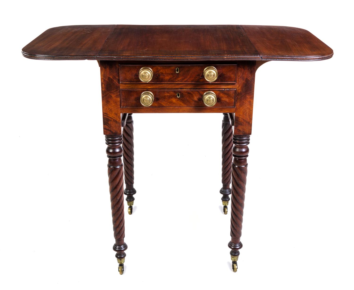 An American Classical Drop-Leaf Work Table Height 28 3/4 x width 18 1/2 x depth 19 inches (closed). — 19TH CENTURY