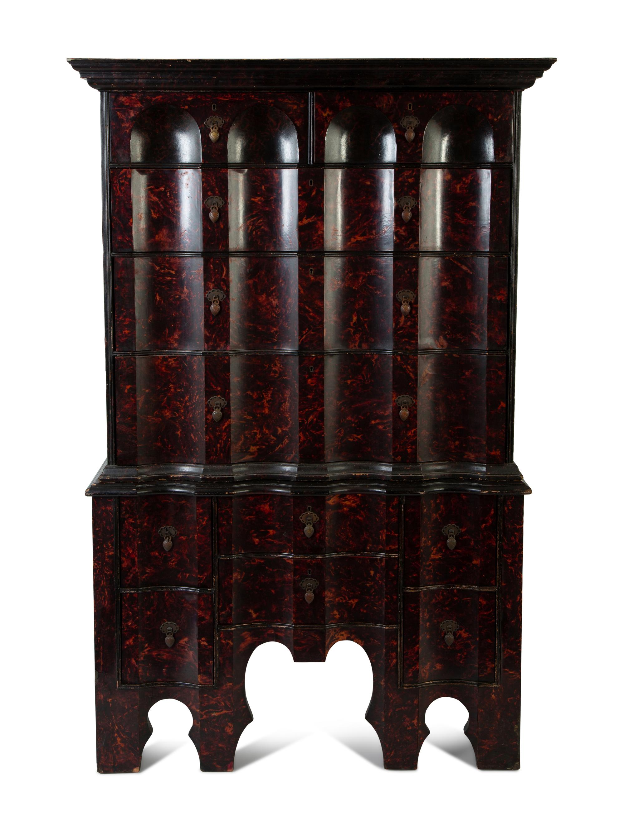 A William & Mary Style Faux Tortoise Shell Chest on Chest — EARLY 20TH CENTURY