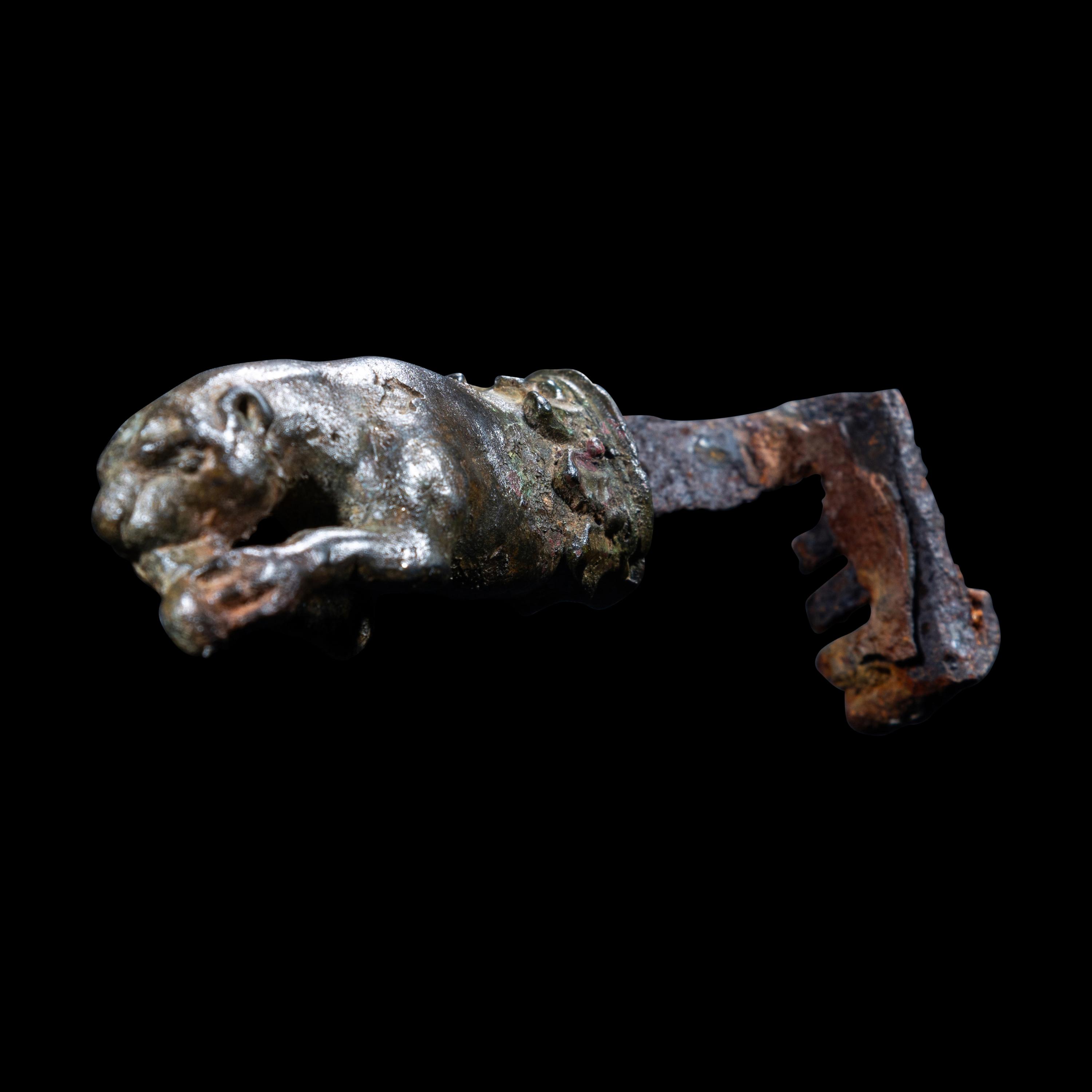A Roman Bronze Key in the form of a Lion