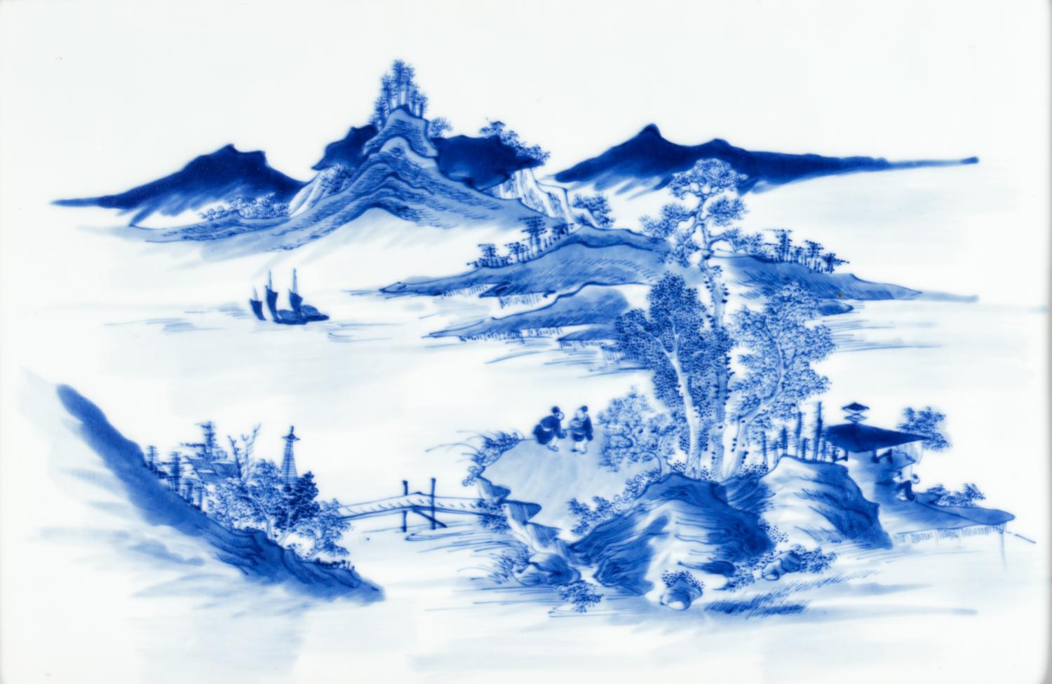 A Set of Four Blue and White Porcelain Inset Hanging Panels