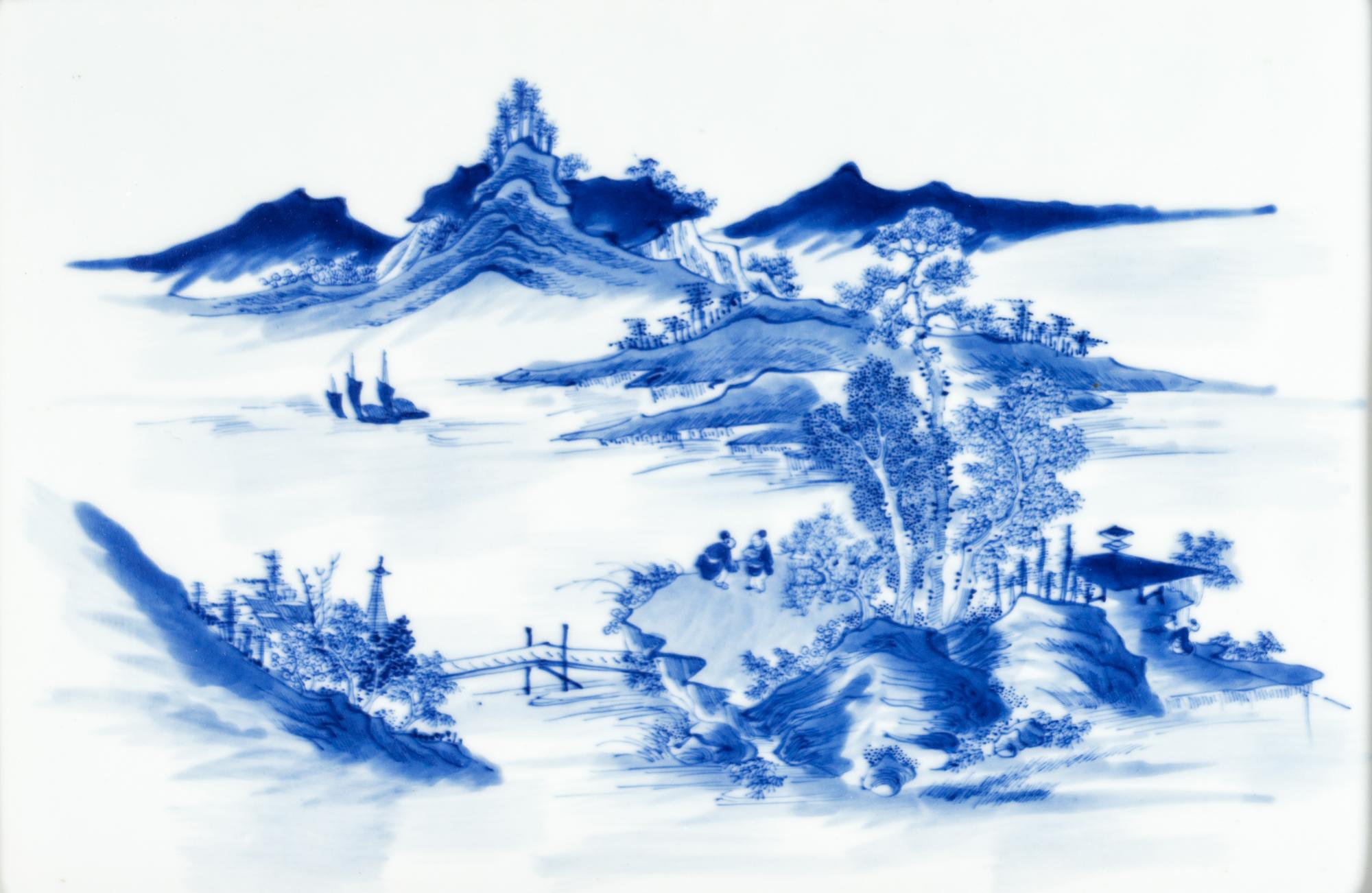 A Set of Four Blue and White Porcelain Inset Hanging Panels