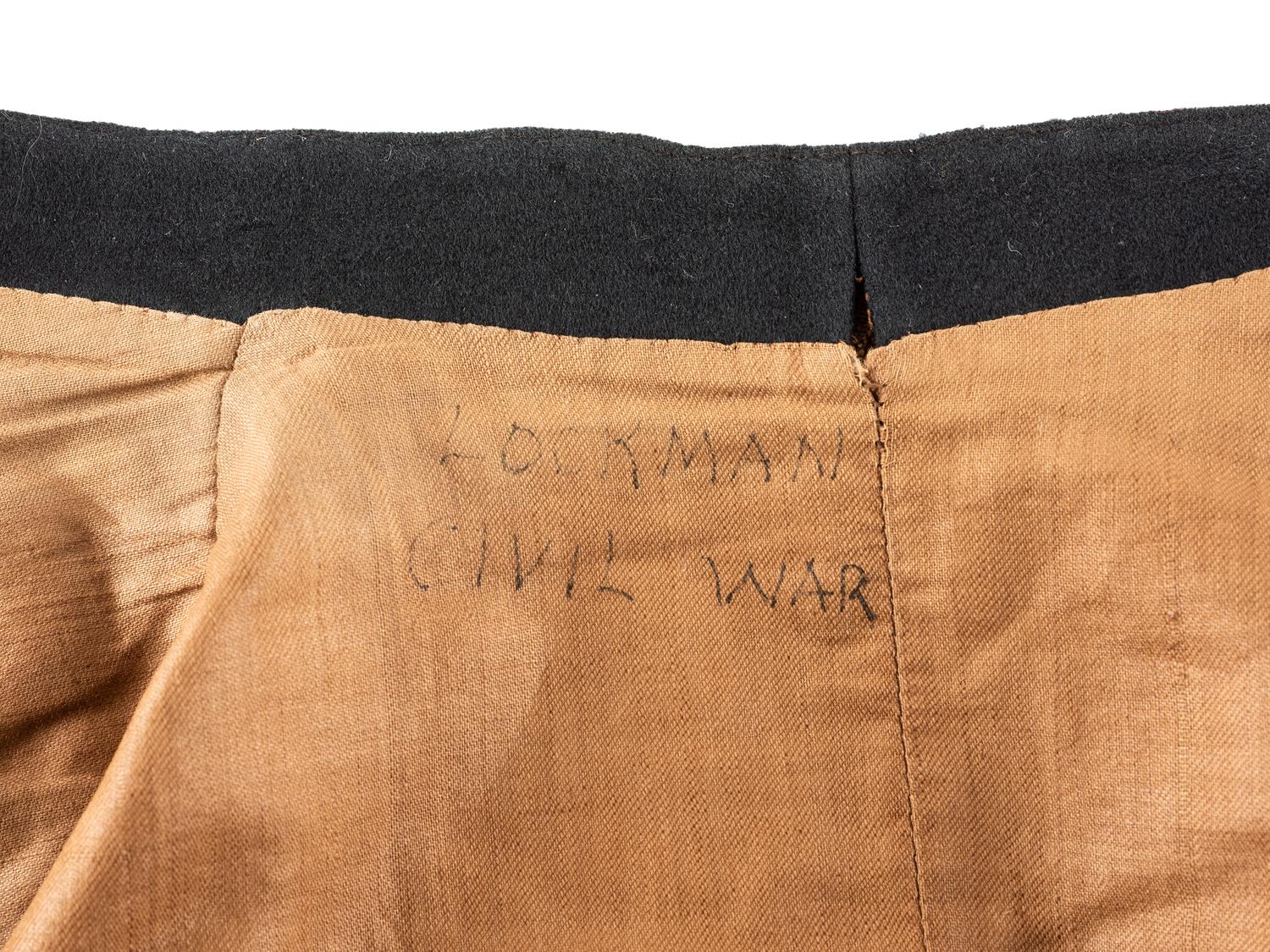 [CIVIL WAR]. Identified uniform grouping including frock coat, vest, and sash of Lt. Colonel John T. Lockman, 83rd and 119th New York Regiments, WIA at Gettysburg.