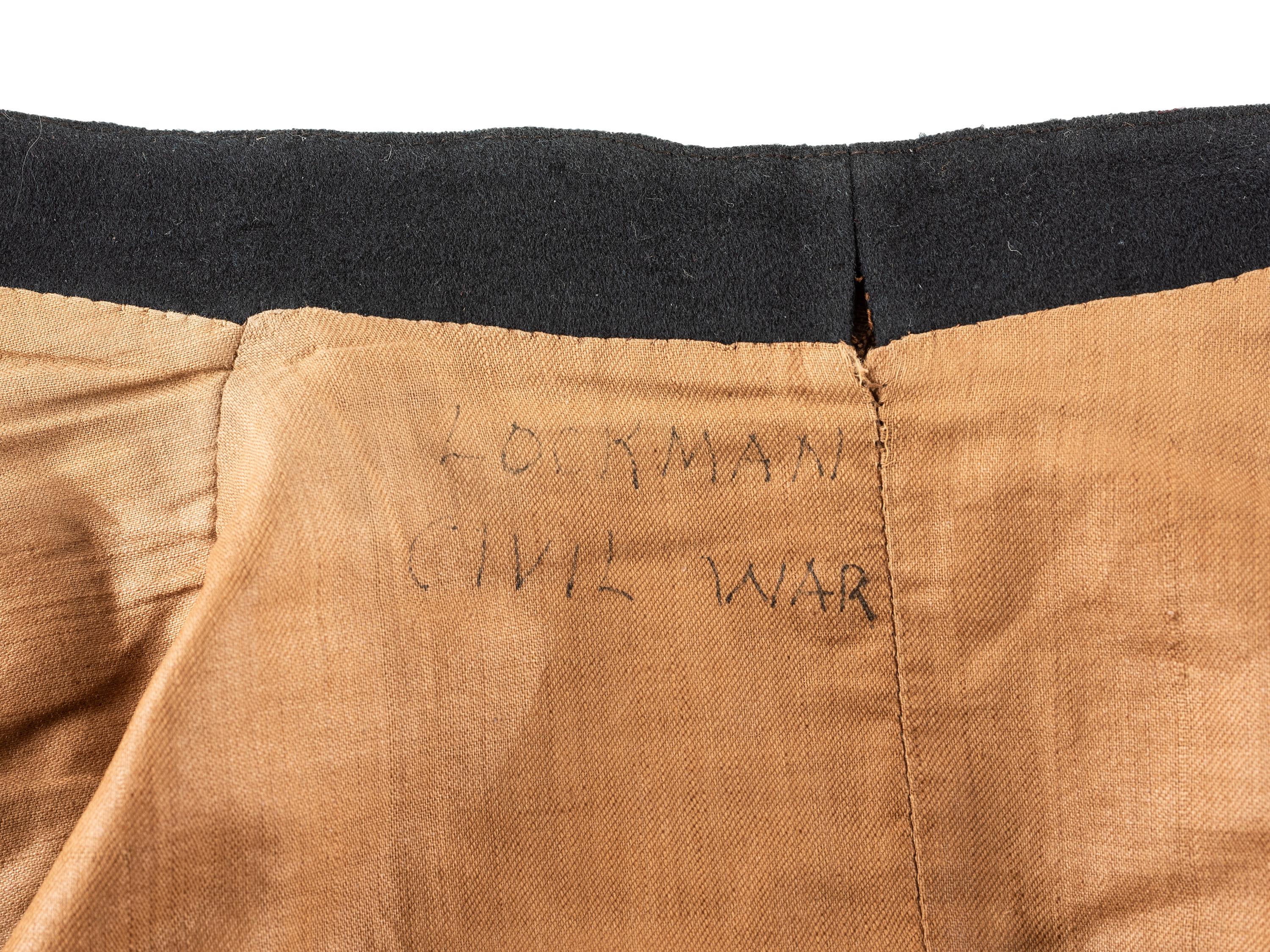 [CIVIL WAR]. Identified uniform grouping including frock coat, vest, and sash of Lt. Colonel John T. Lockman, 83rd and 119th New York Regiments, WIA at Gettysburg.