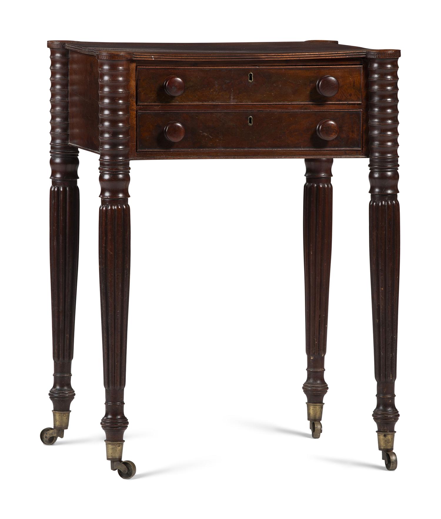 A Classical Carved and Figured Mahogany Two-Drawer Work Stand