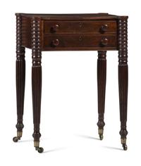 A Classical Carved and Figured Mahogany Two-Drawer Work Stand